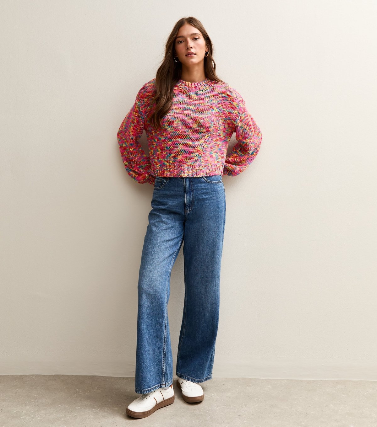 Sunshine Soul Women's Bright Pink Multicoloured Balloon Sleeve Jumper Sunshine Soul New Look - 3