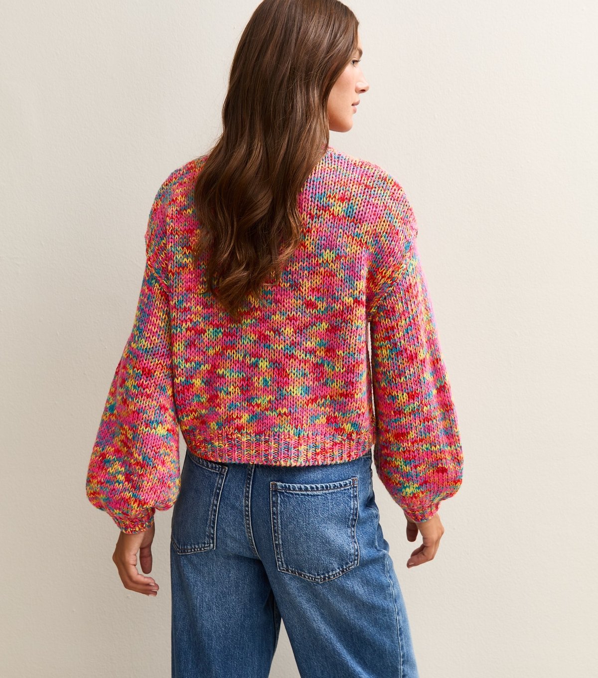 Sunshine Soul Women's Bright Pink Multicoloured Balloon Sleeve Jumper Sunshine Soul New Look - 4