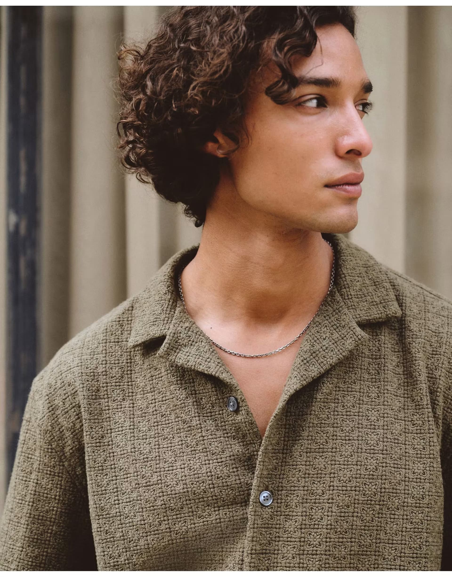 ASOS Abercrombie & Fitch Boxy button-up lace shirt in brown green