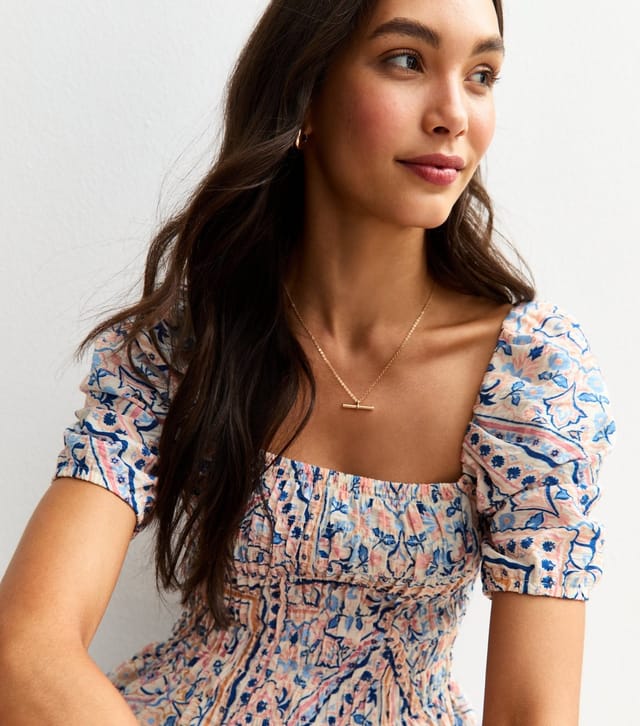 New Look Women's Blue Scarf Print Shirred Top New Look - 2