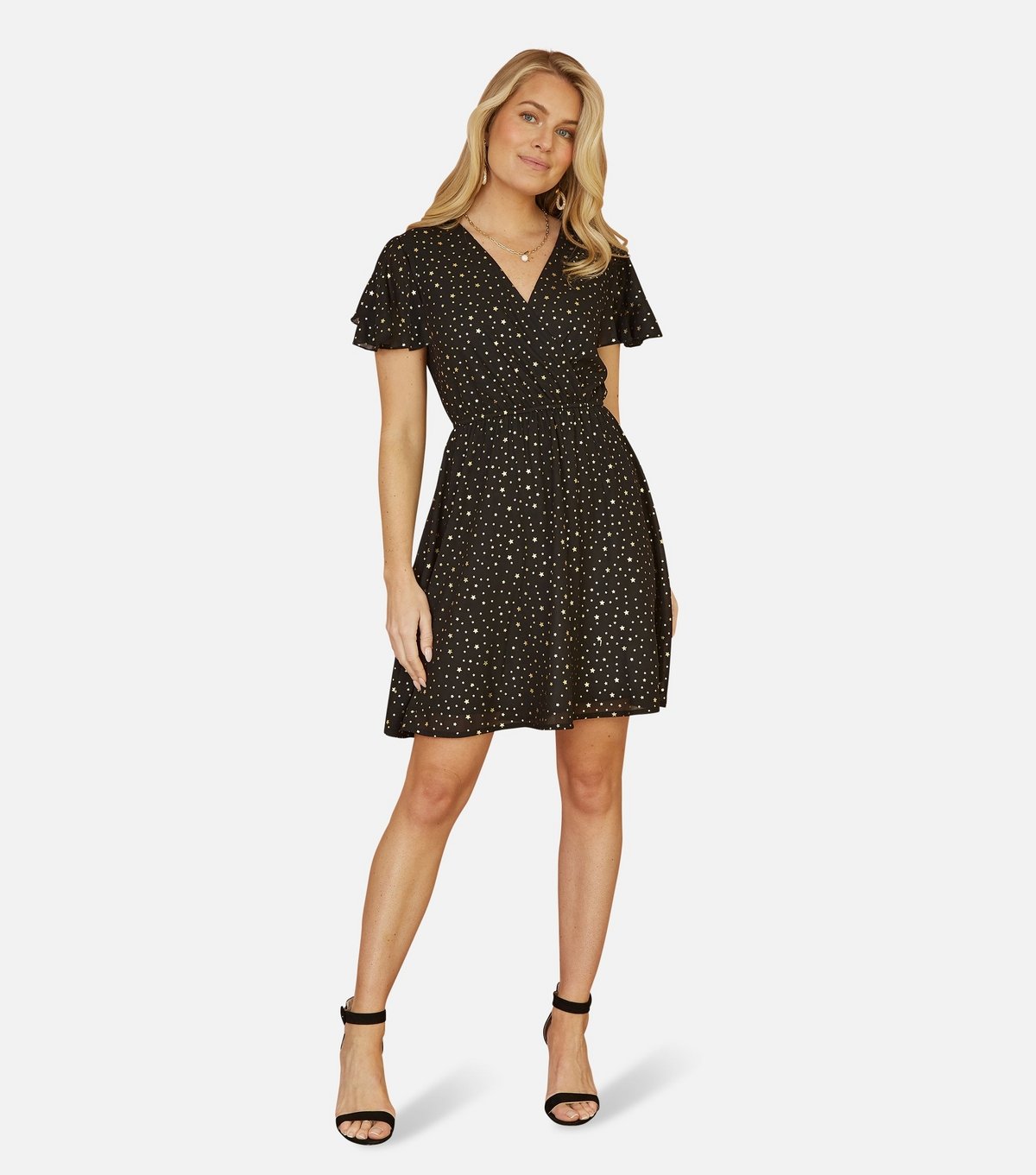 Yumi Women's Black Foil Star Mini Dress Yumi New Look - 2