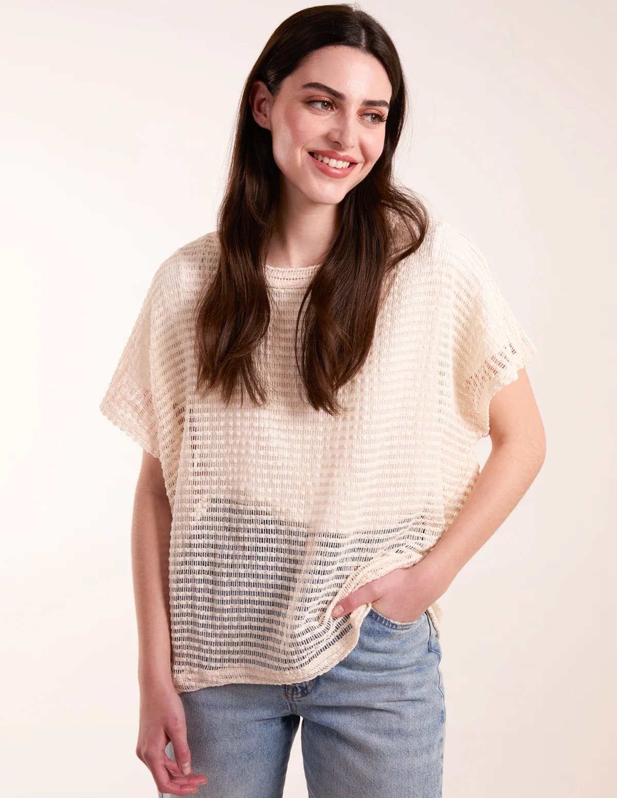 Blue Vanilla Crochet Batwing Oversized Top