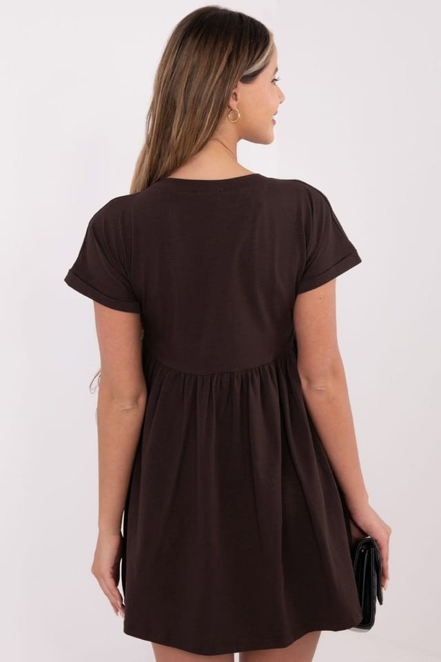 Love Lace Love Lace Women's Everyday Cotton Flared Dress No Fastening in Brown - 3