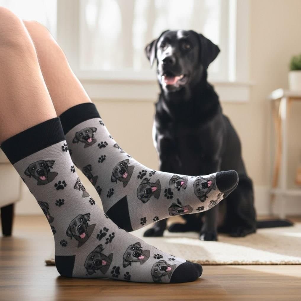 Animal Crackers Animal Crackers Men's Black Labrador Dog Socks, One Size Plush Cotton Mix Fun Dog Lover Gift