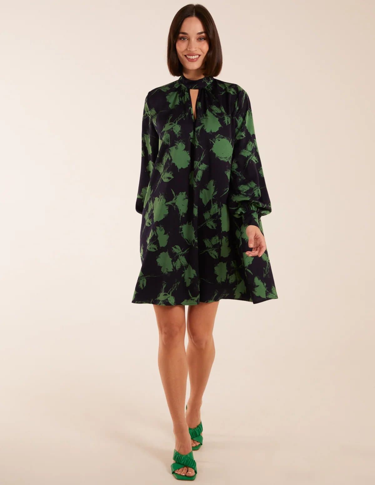 Blue Vanilla Abstract High Neck Keyhole Shift Dress