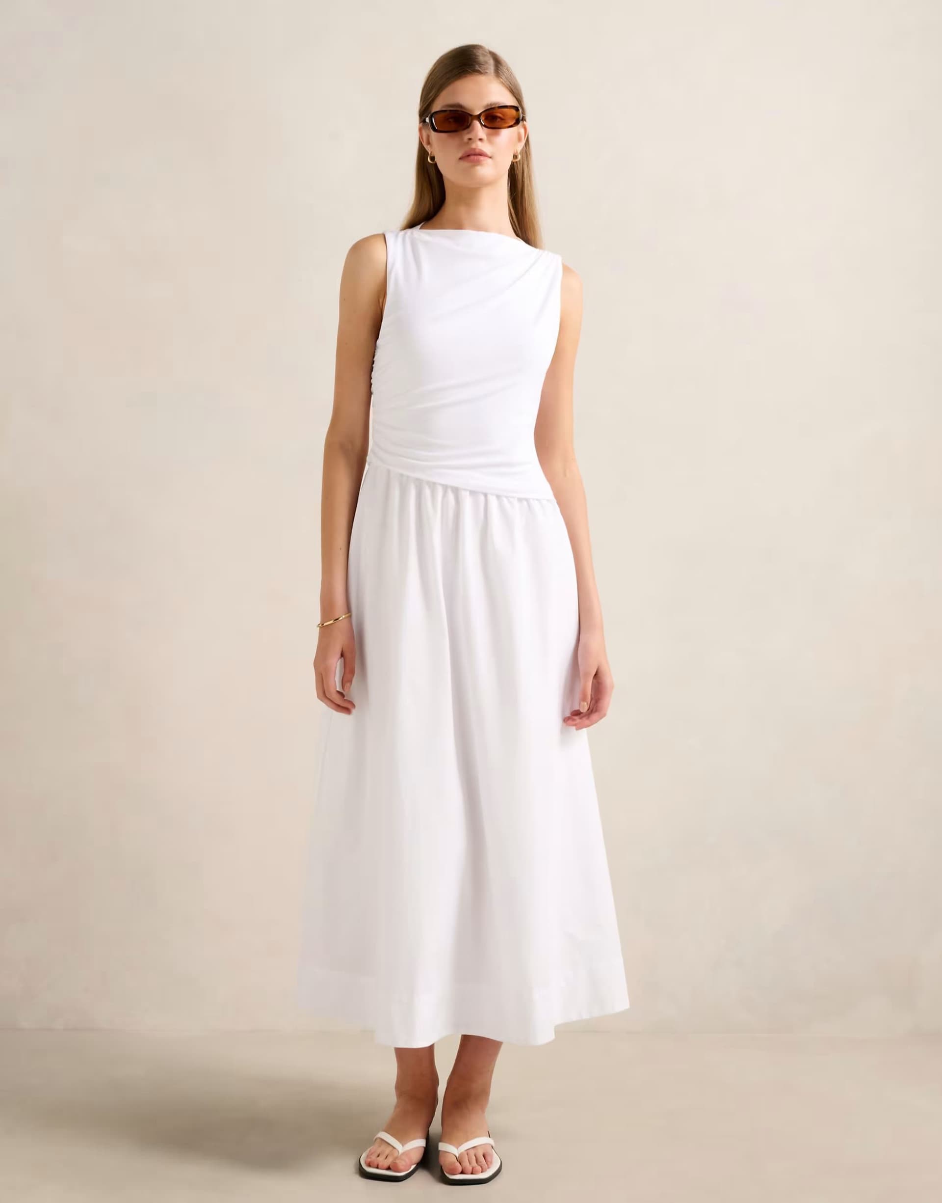 ASOS Forever New slash neck sleeveless midi dress in white