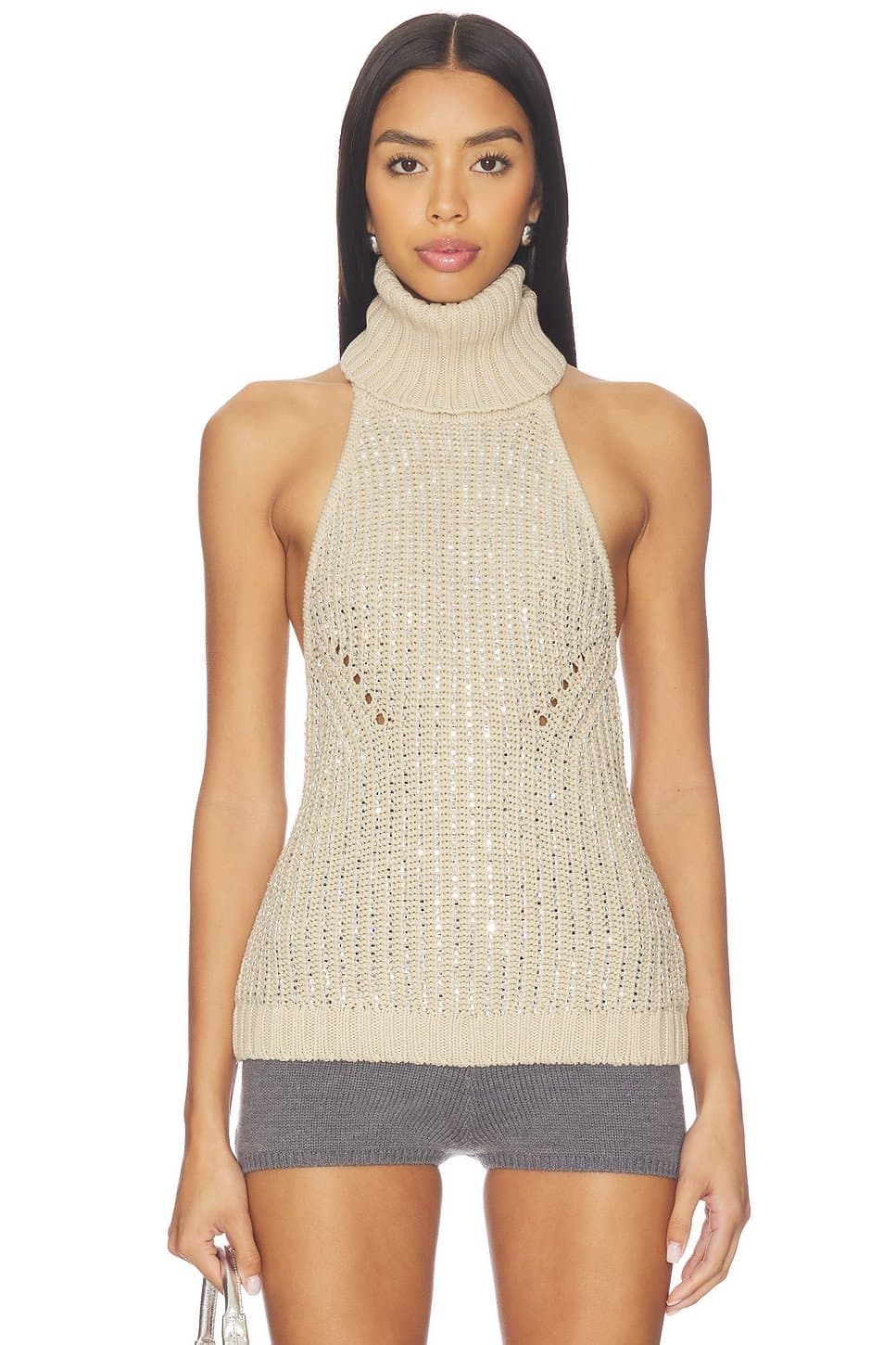 revolve Revolve Veneta Halter Neckline Knit Top in Latte & Silver