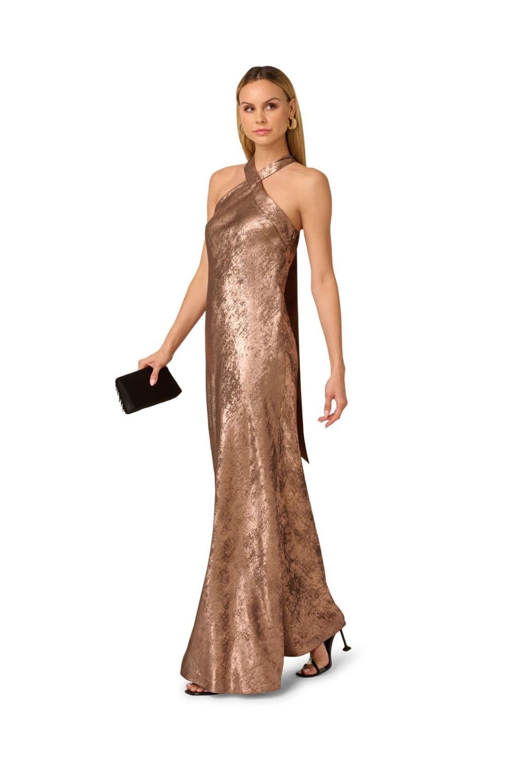 Adrianna by Adrianna Papell Adrianna by Adrianna Papell Women's Foiled Woven Halter Gown in Brown