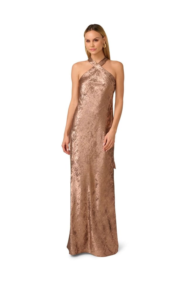 Adrianna by Adrianna Papell Adrianna by Adrianna Papell Women's Foiled Woven Halter Gown in Brown - 2