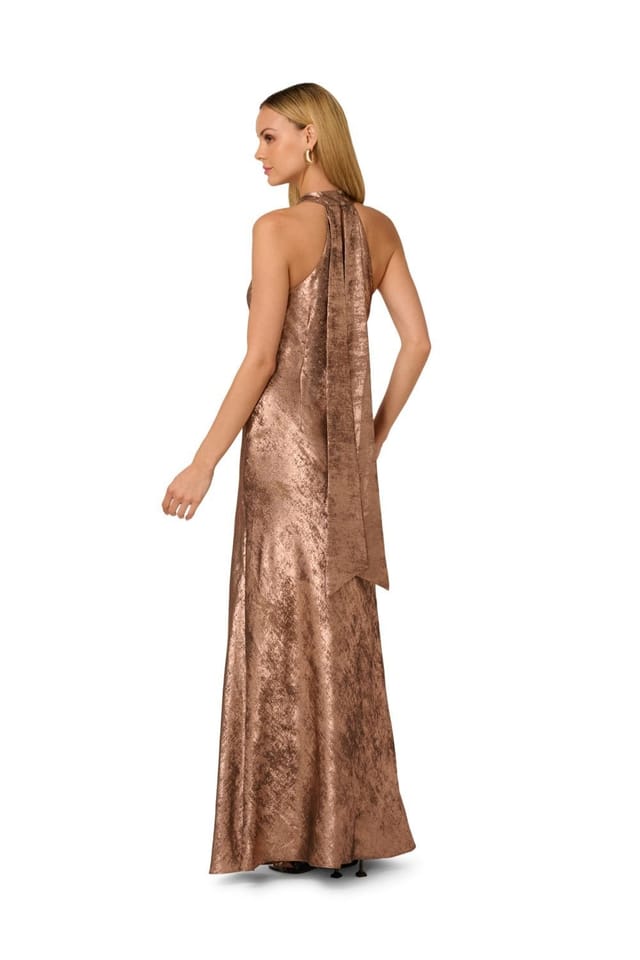 Adrianna by Adrianna Papell Adrianna by Adrianna Papell Women's Foiled Woven Halter Gown in Brown - 3