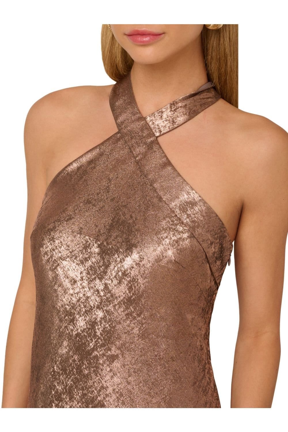 Adrianna by Adrianna Papell Adrianna by Adrianna Papell Women's Foiled Woven Halter Gown in Brown - 4
