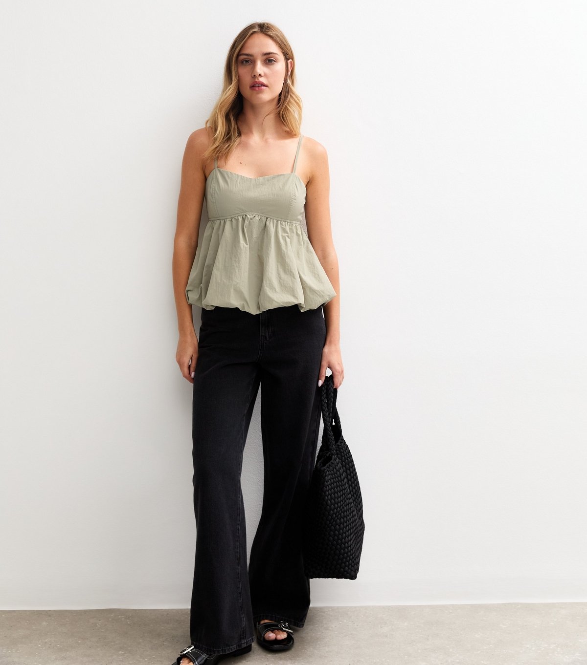 New Look Women's Light Green Bubble Hem Parachute Cami Top New Look - 3