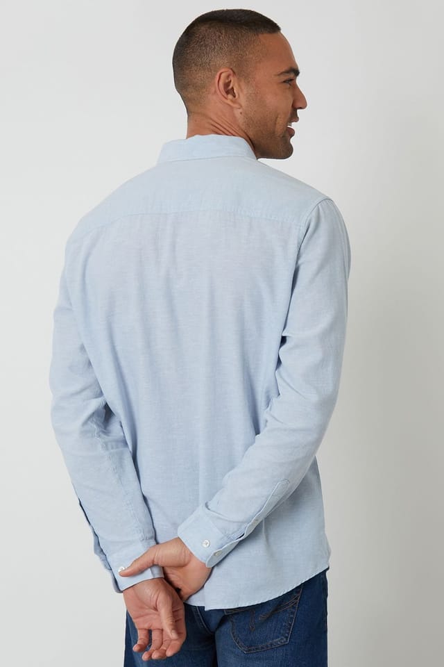 Threadbare Threadbare Men's Linen Blend Long Sleeve Shirt in Mid Blue - 2