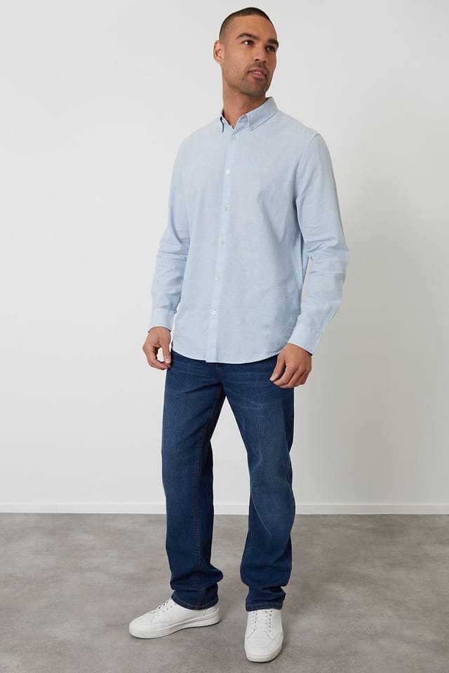 Threadbare Threadbare Men's Linen Blend Long Sleeve Shirt in Mid Blue - 3