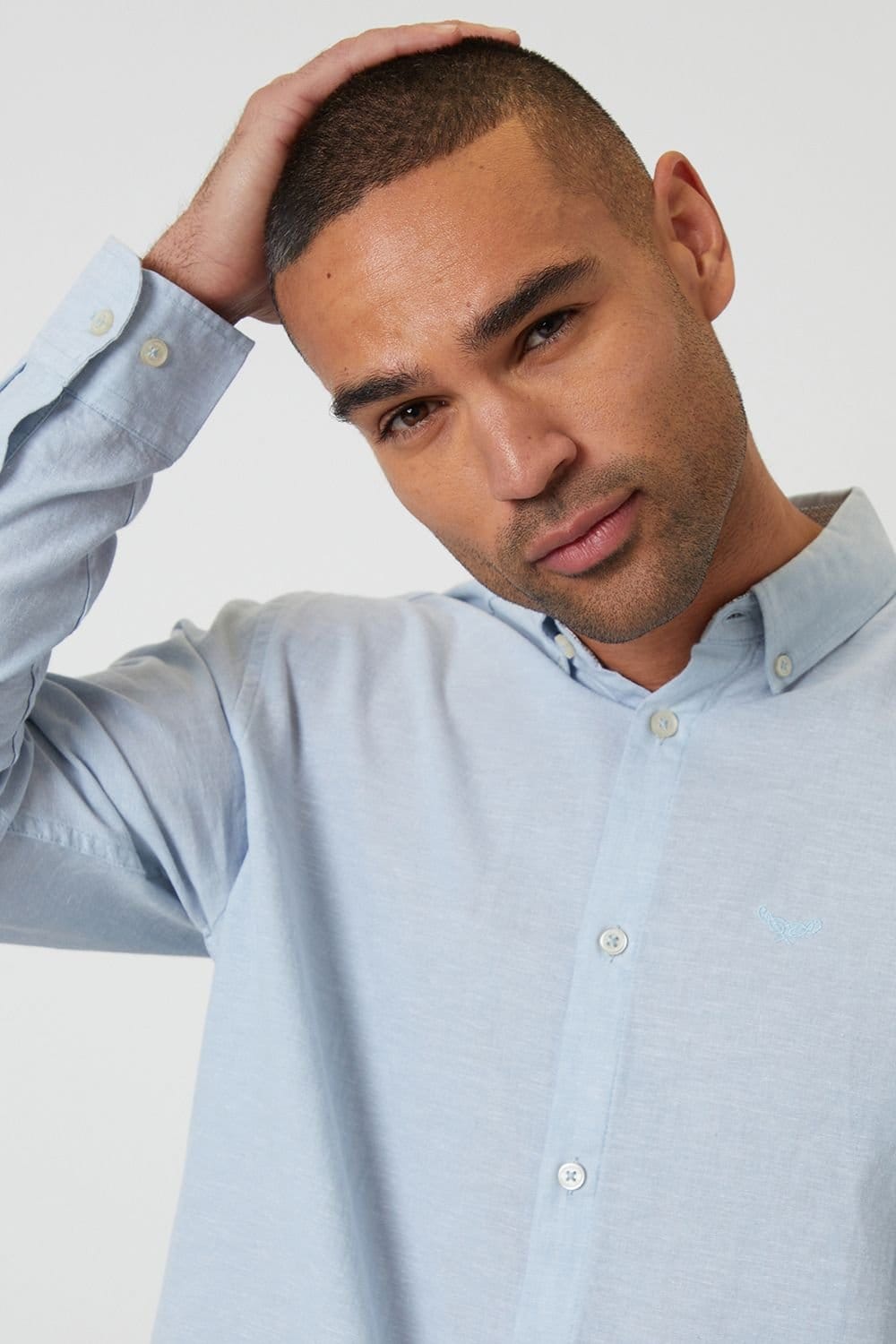 Threadbare Threadbare Men's Linen Blend Long Sleeve Shirt in Mid Blue - 4