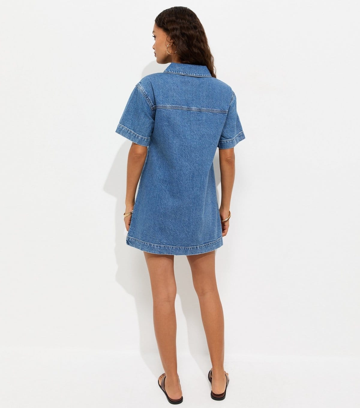 New Look Women's Petite Blue Cotton Short Sleeve Denim Tunic Mini Dress New Look - 4