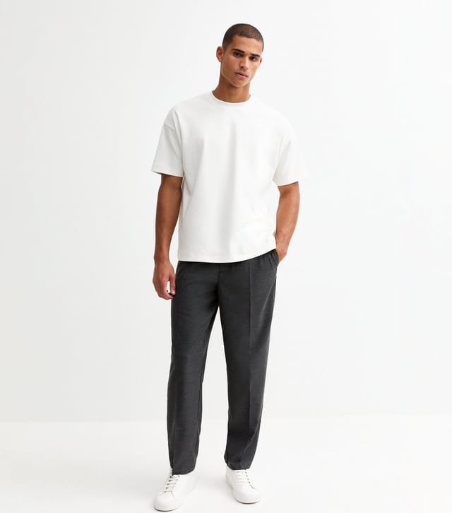 New Look Men's Dark Grey Relaxed Pleated Tailored Trousers New Look - 3
