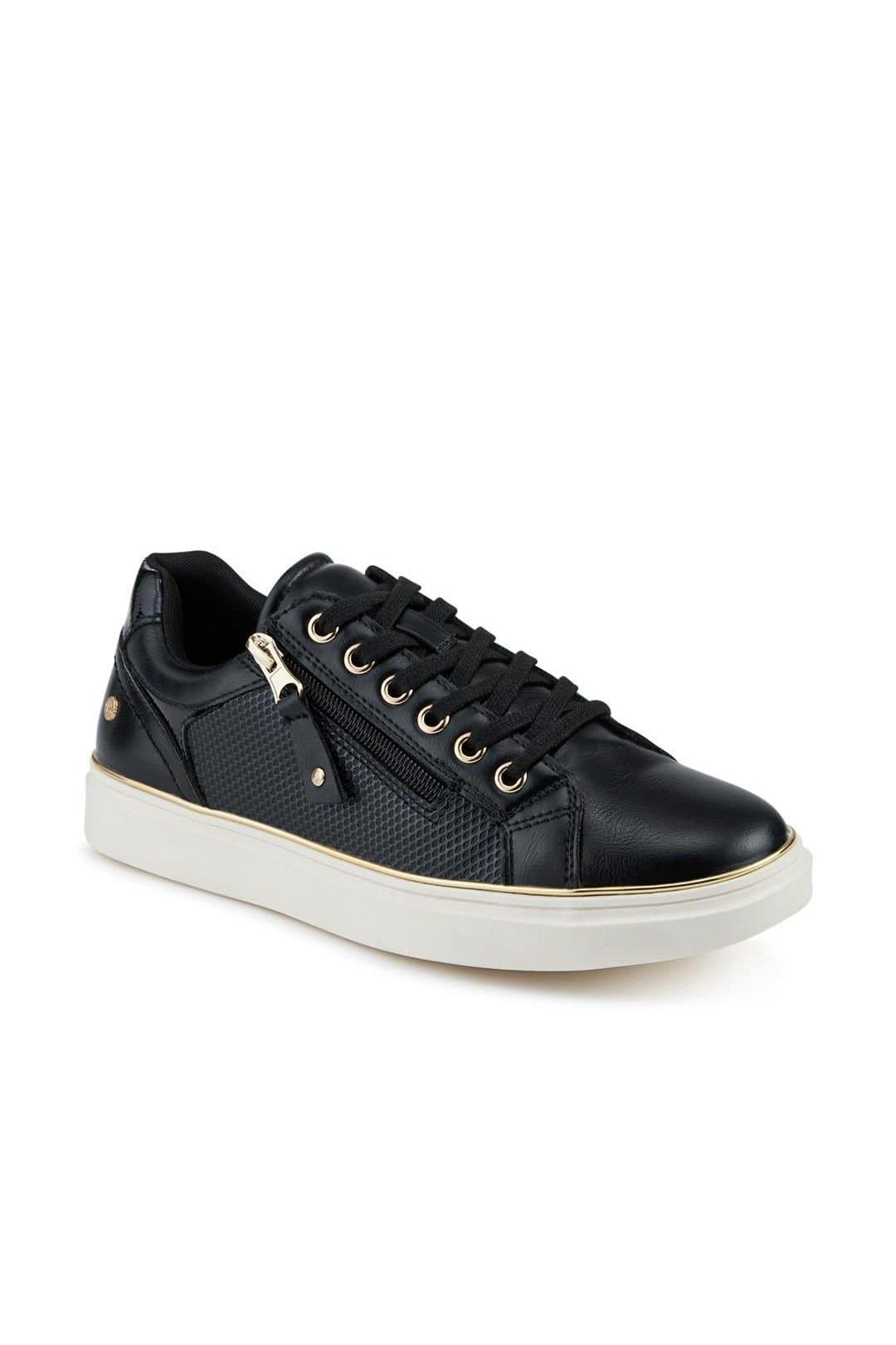 Pavers Pavers Women's Wide Fit Zip & Lace Trainers With Grip Sole in Black