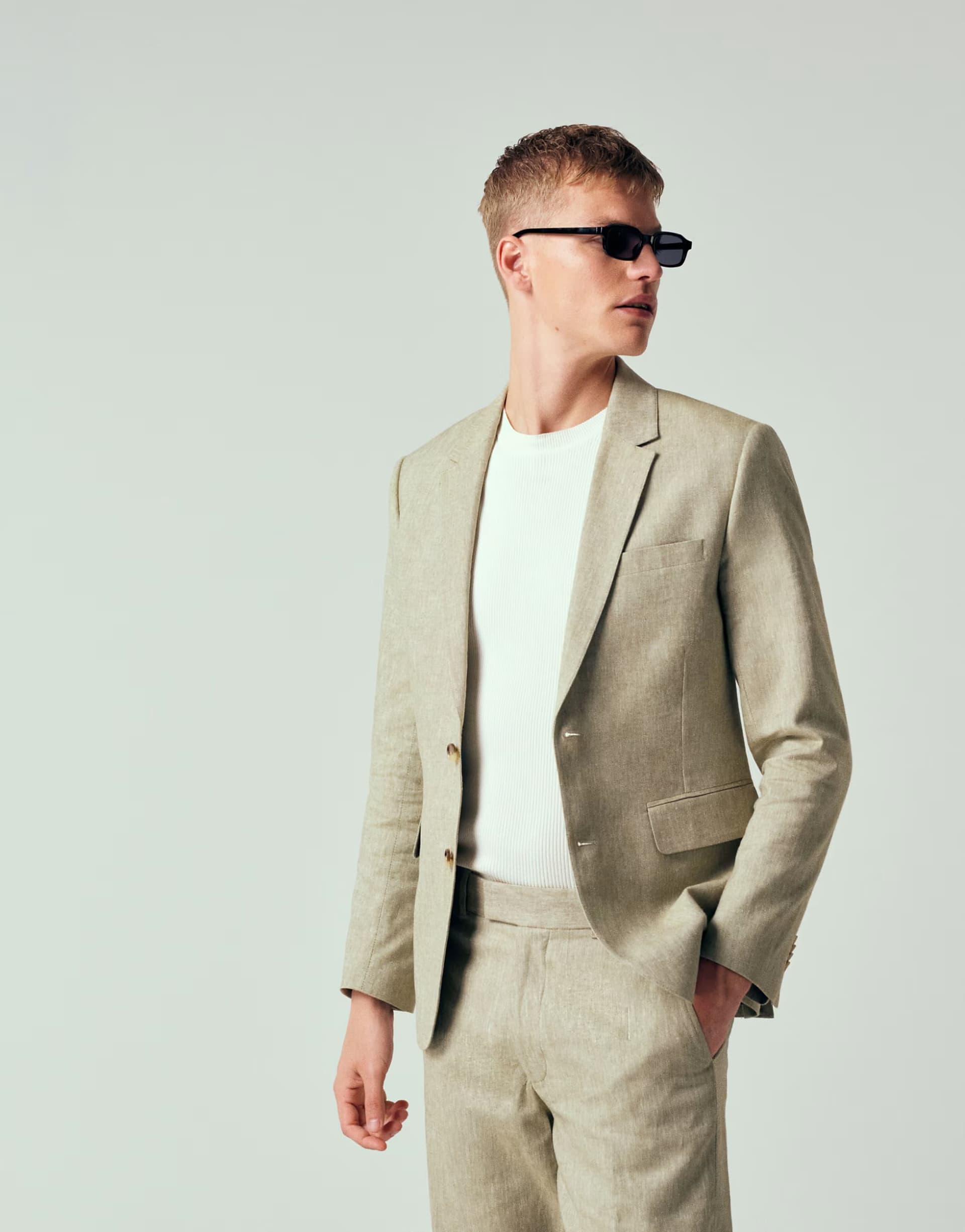 ASOS Abercrombie & Fitch linen blend slim fit single breasted blazer co-ord in green