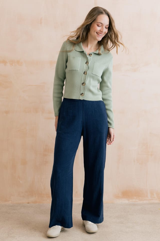 Lily & Me Lily & Me Women's Piper Chic Boxy Fit Knitted Jacket with Scalloped Turn Back Cuffs in Olive - 3