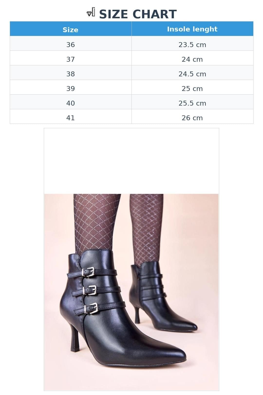 Love Lace Love Lace Women's Elegant Heeled Ankle Boots with Decorative Buckles Suria in Black - 4