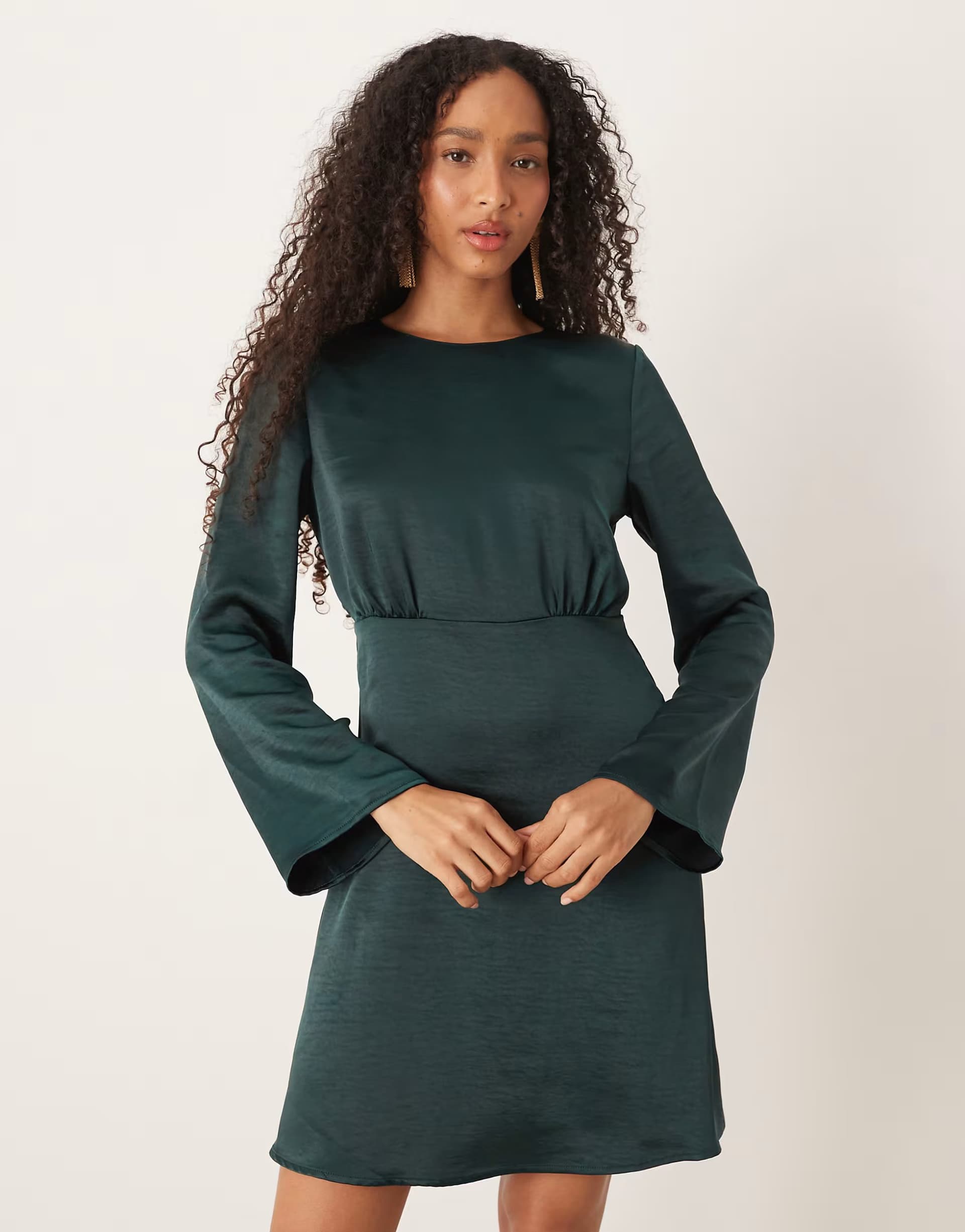 ASOS YAS open back satin mini dress in dark green