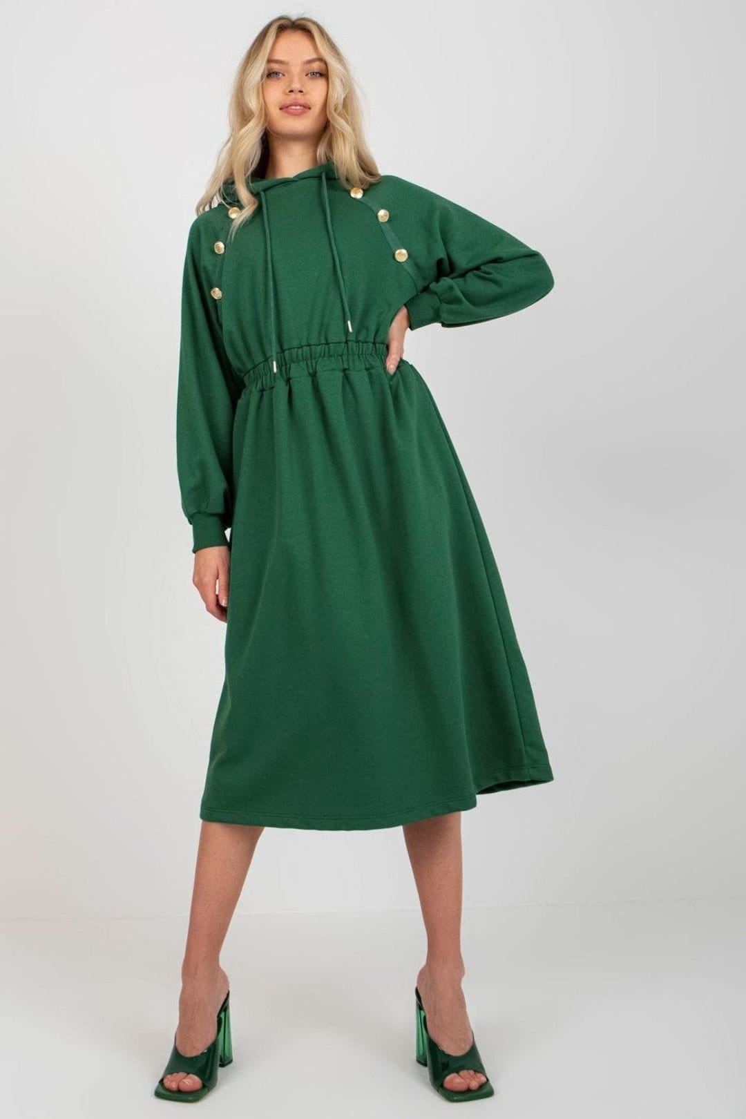 Love Lace Green Hooded Sweatshirt Dress with Elastic Waist