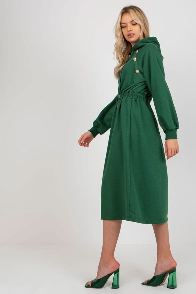Love Lace Love Lace Women's Hooded Sweatshirt Dress with Elastic Waist Style 173391 in Green - 2