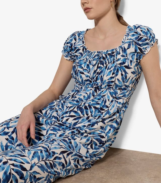 Apricot Women's Blue Watercolour Leaf Short Sleeve Midi Dress Apricot New Look - 2