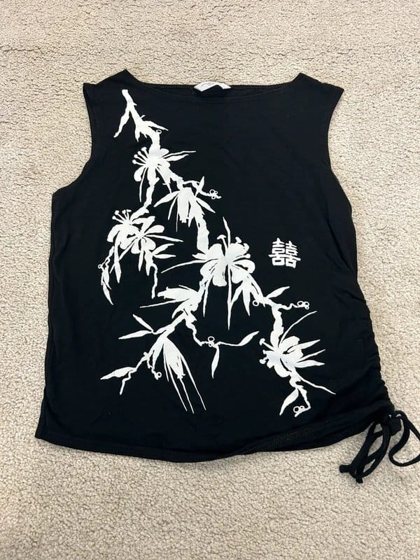 New Look Black Ruched Floral Print Vest Top