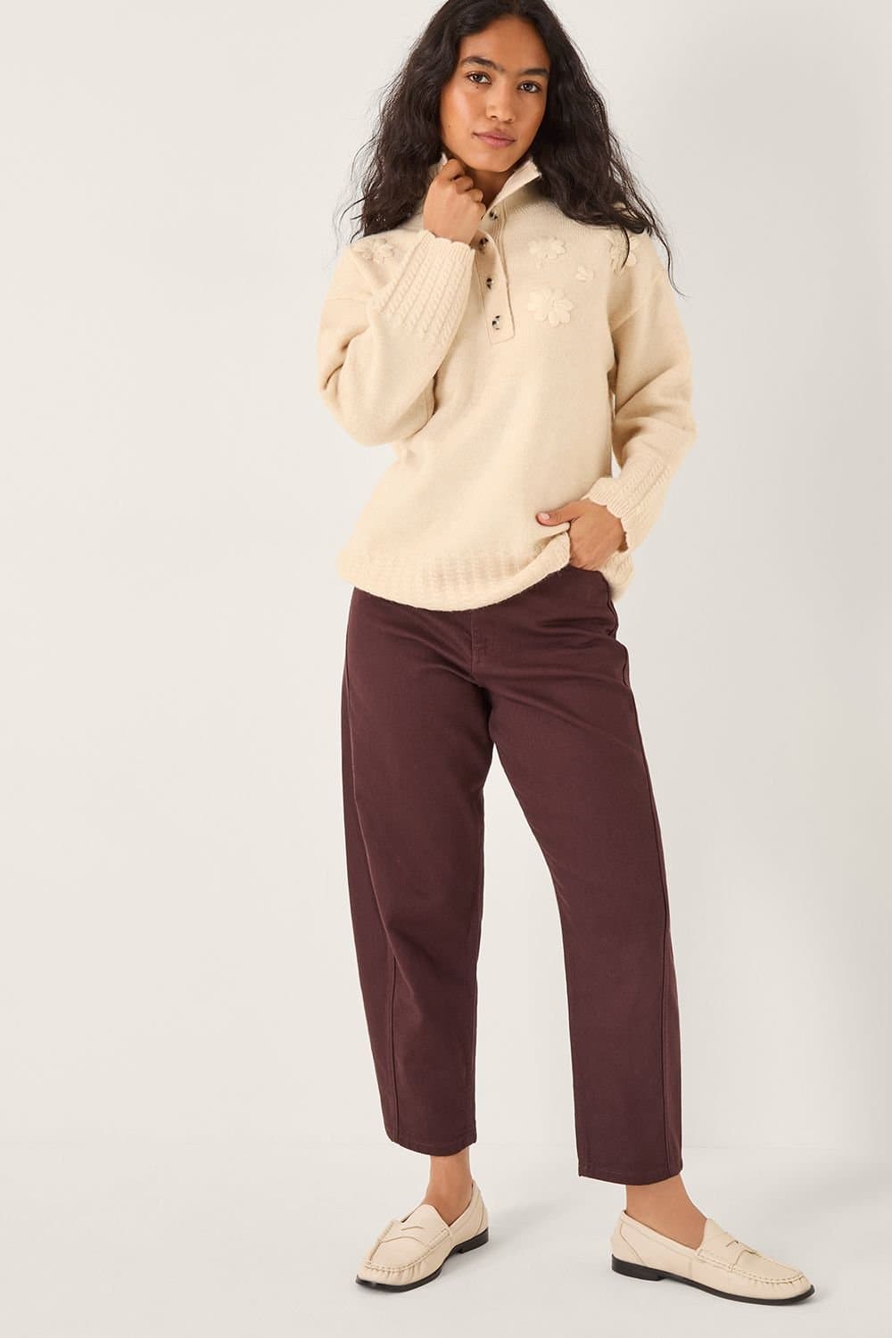 Monsoon Monsoon Women's Em Floral Embroidered Knit Jumper Ivory