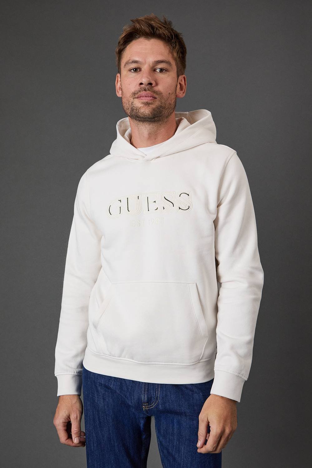 Guess Guess Men's Logo Hood Salt White in Cream - 2