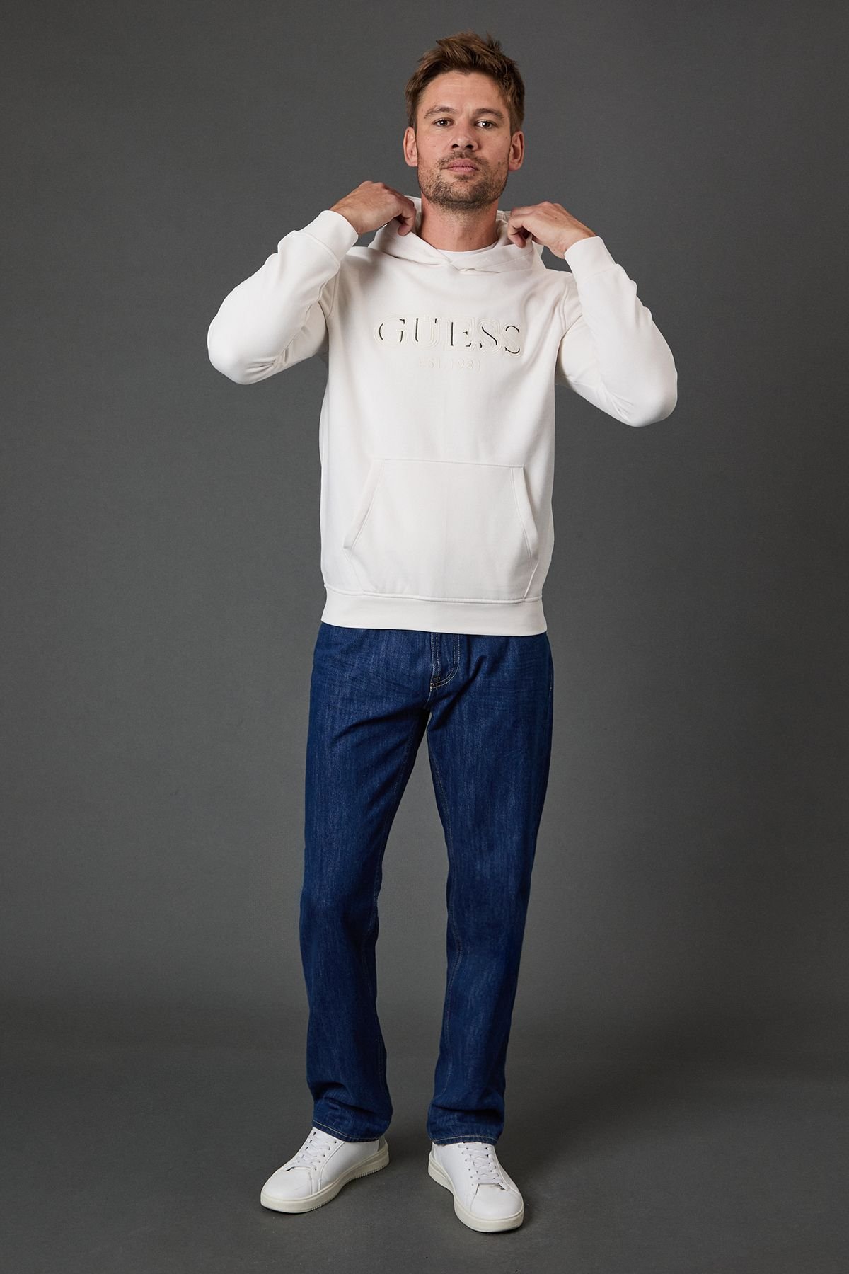 Guess Guess Men's Logo Hood Salt White in Cream - 4