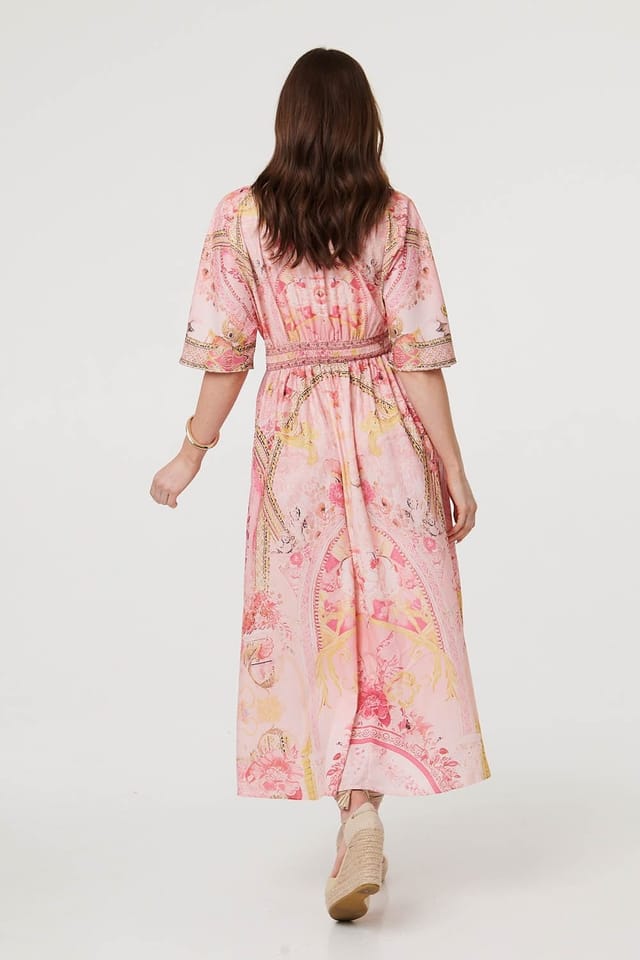 Izabel London Izabel London Women's Relaxed 3/4 Sleeve Empire Maxi Dress in Pink - 3