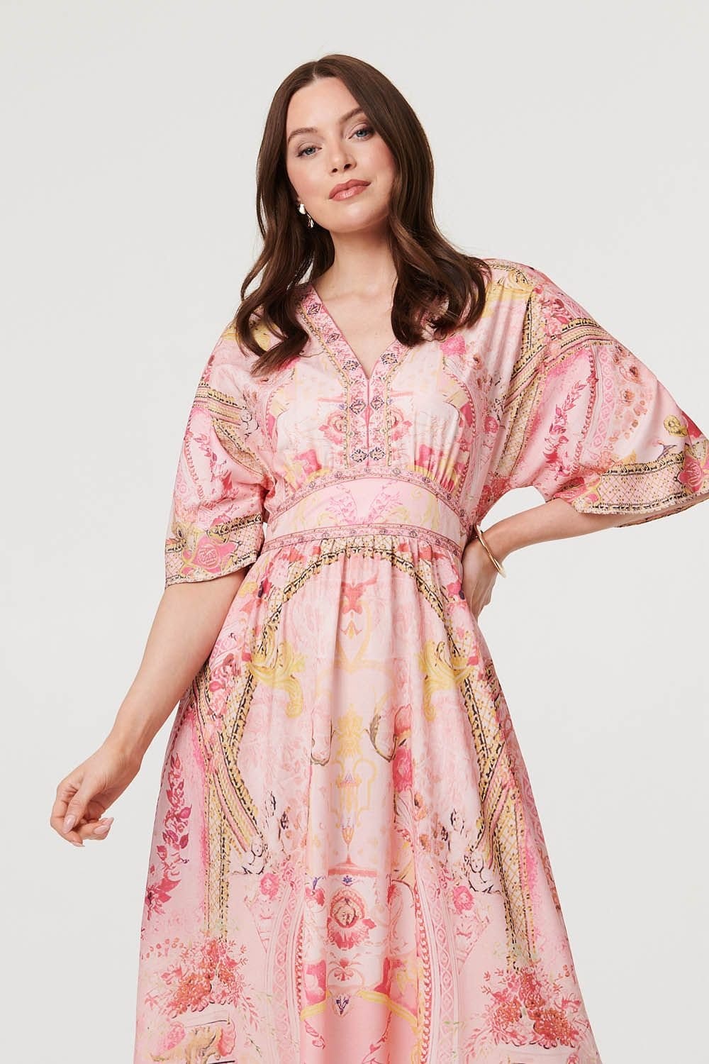 Izabel London Izabel London Women's Relaxed 3/4 Sleeve Empire Maxi Dress in Pink - 4