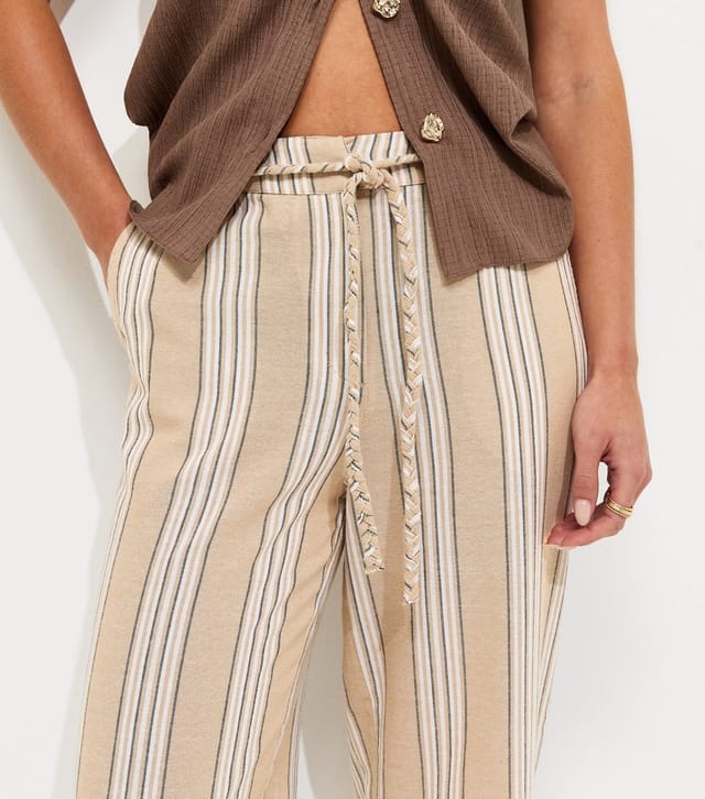 New Look Women's Petite Brown Cotton Rich Striped Wide Leg Trousers New Look - 3
