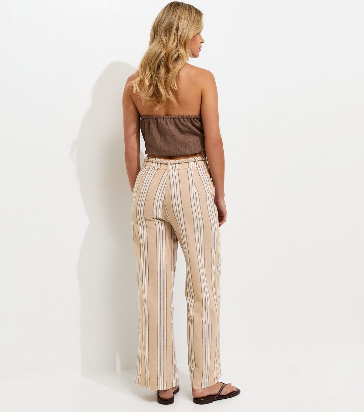 New Look Women's Petite Brown Cotton Rich Striped Wide Leg Trousers New Look - 4
