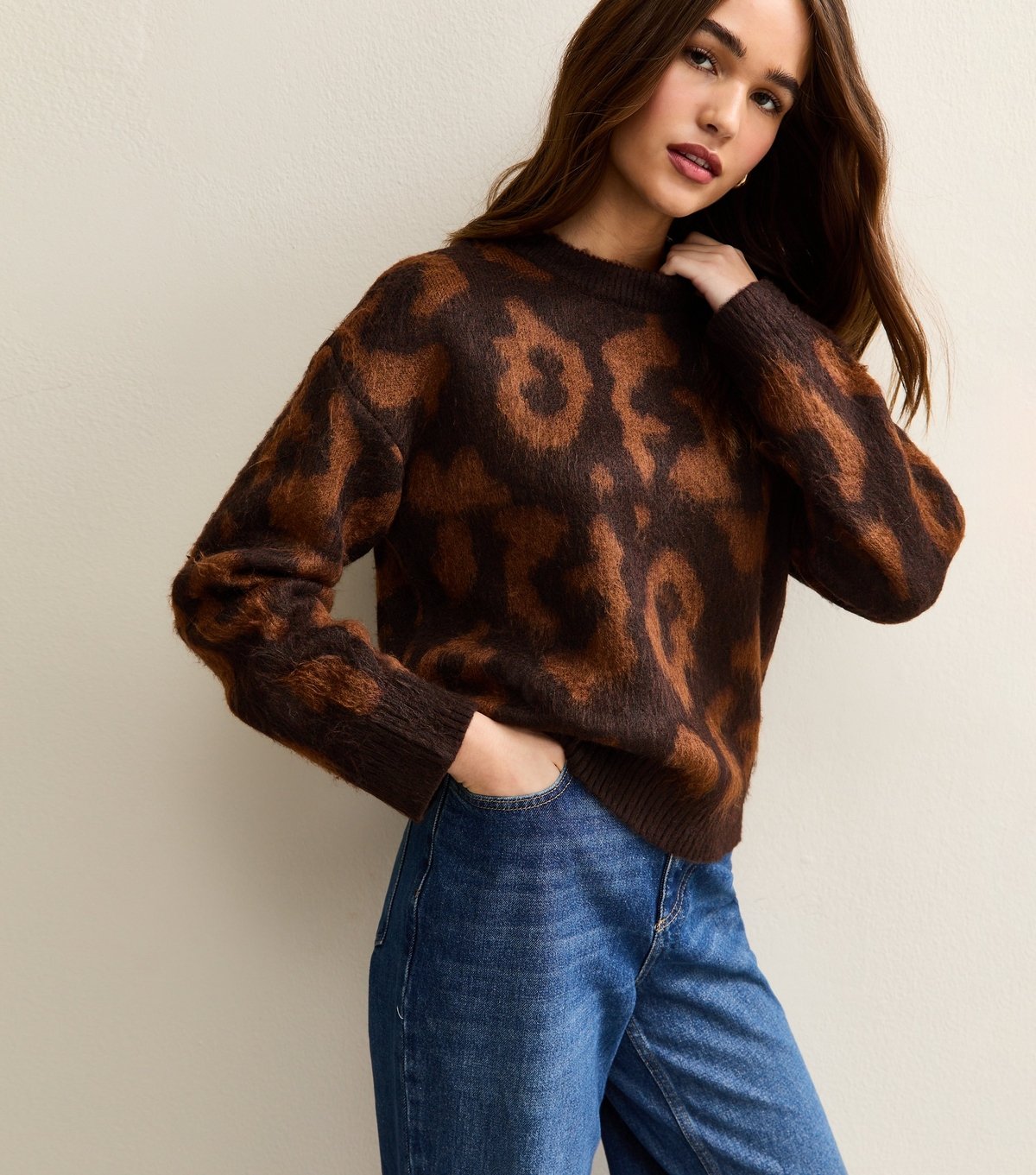 New Look Women's Brown Animal Pattern Brushed Knit Jumper New Look - 2