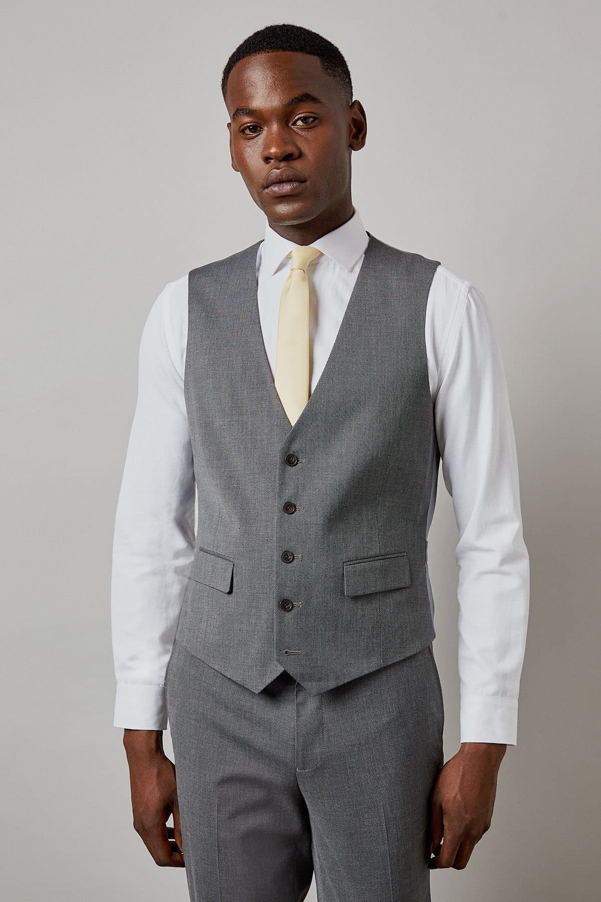 Burton Burton Men's Mid Grey Twill Waistcoat