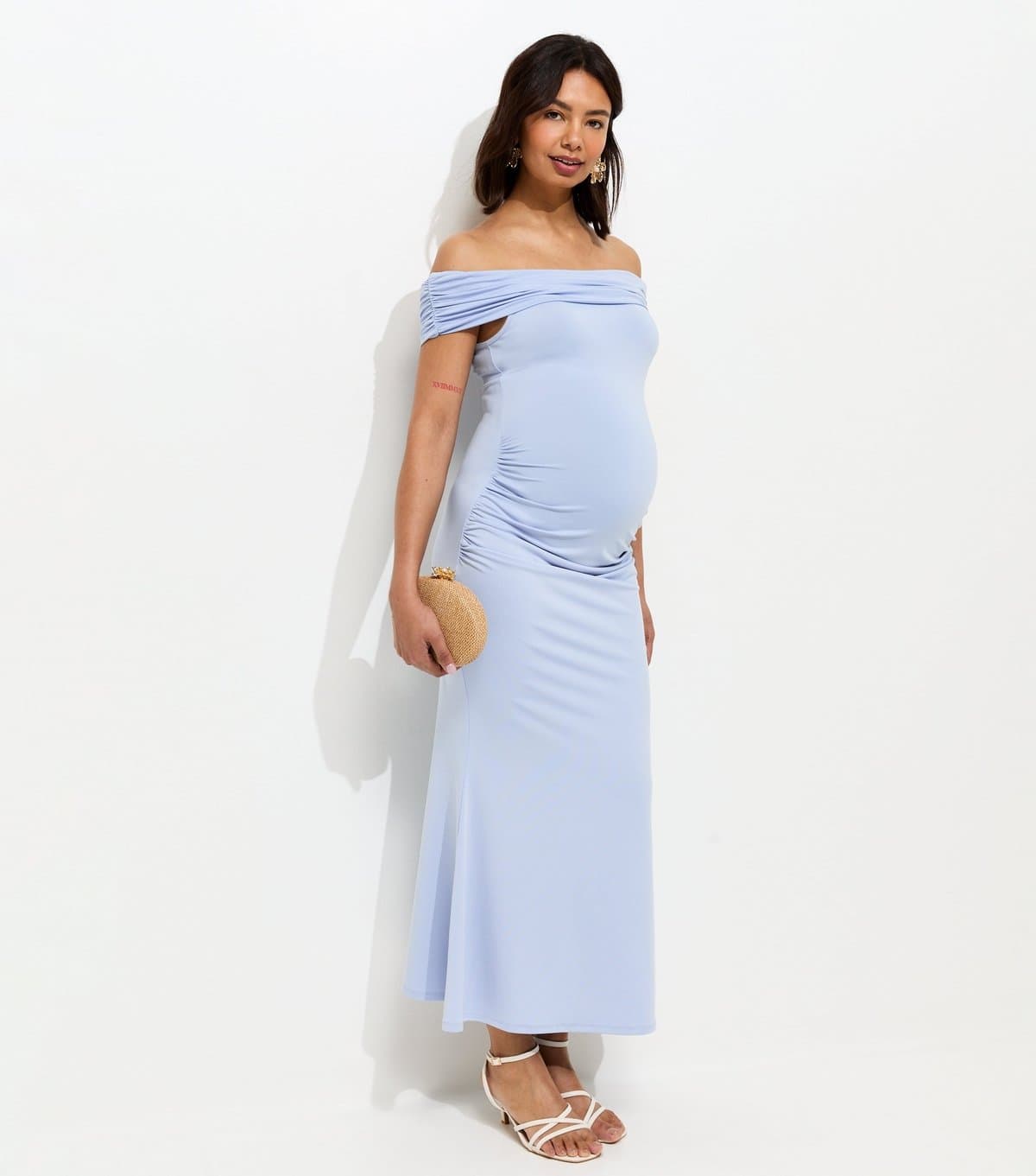 New Look Women's Maternity Light Blue Off Shoulder Midi Dress New Look