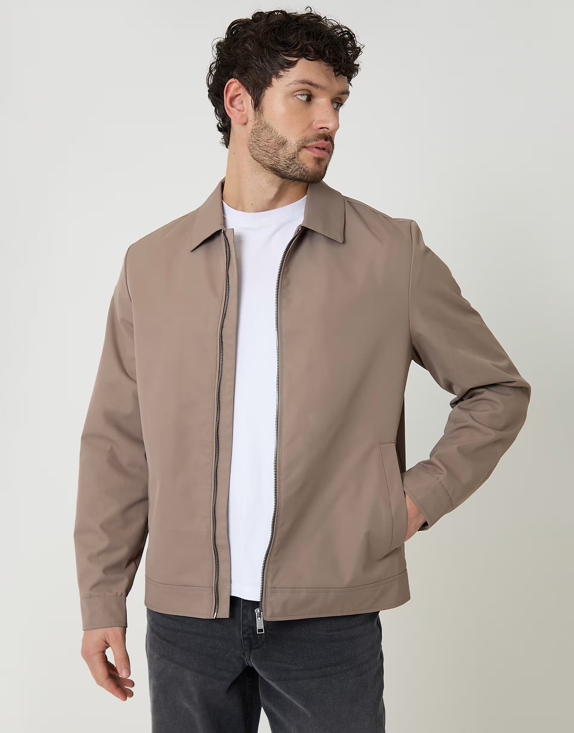 ASOS Threadbare Showerproof lightweight zip through jacket in taupe