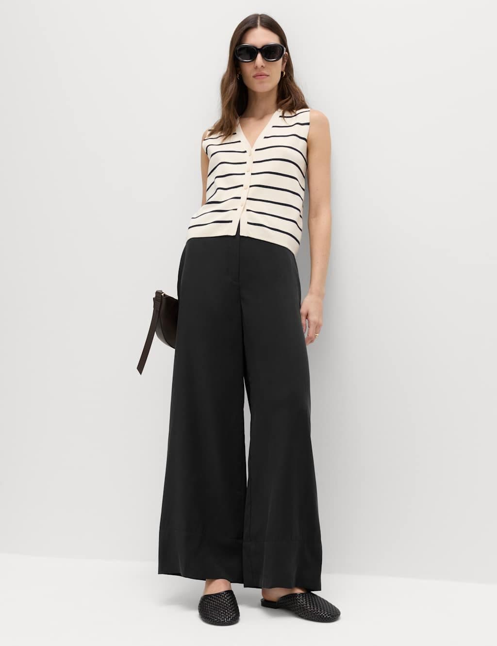 Marks & Spencer M&S Modal Rich Wide Leg Trousers Black