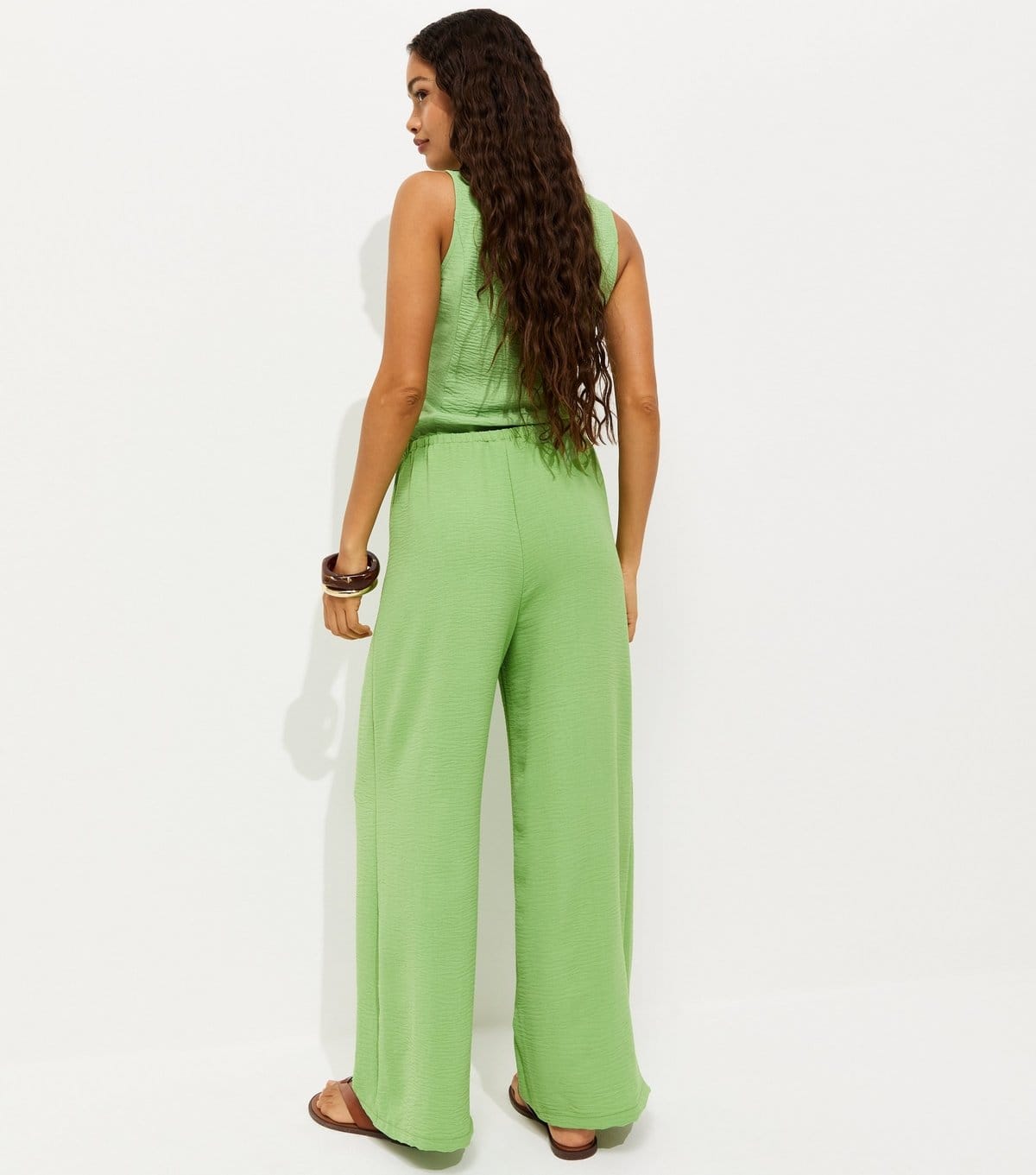 New Look Women's Petite Light Green Drawstring Waist Wide Leg Trousers New Look - 4