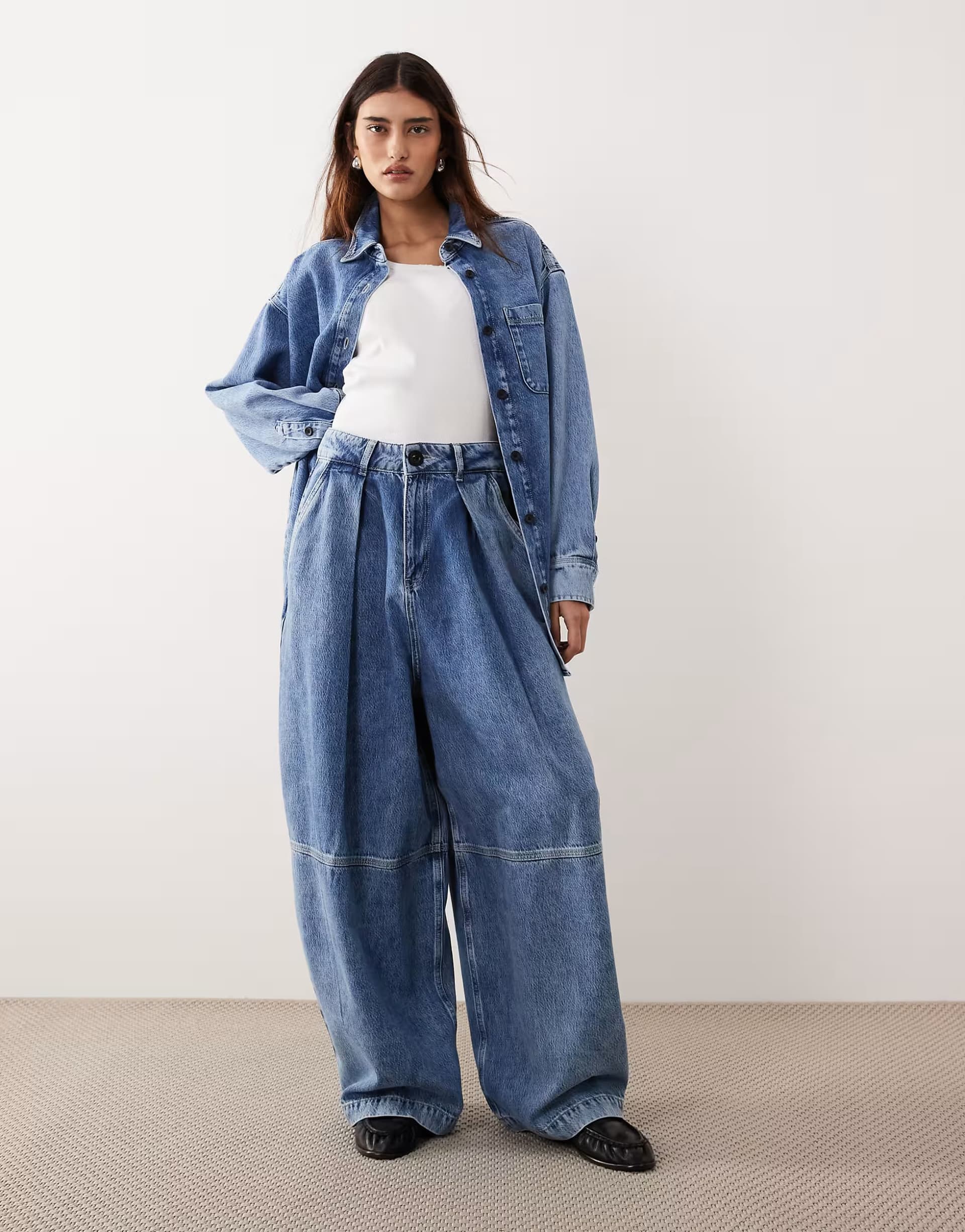 ASOS ARRANGE seam detail washed barrel co-ord jean in mid wash blue