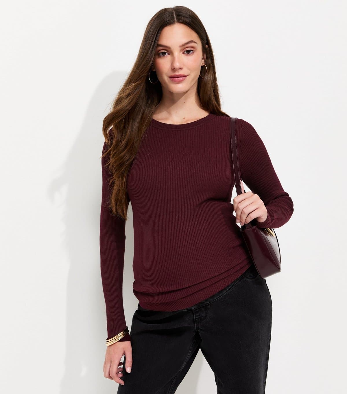 New Look Women's Maternity Dark Burgundy Lightweight Crew Neck Jumper New Look