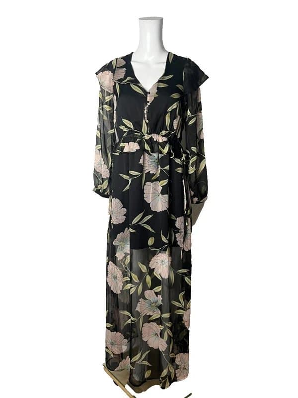 River Island River Island Chiffon Maxi Dress Size 8 Black Floral Tie Womens NEW EU 36 RRP £50