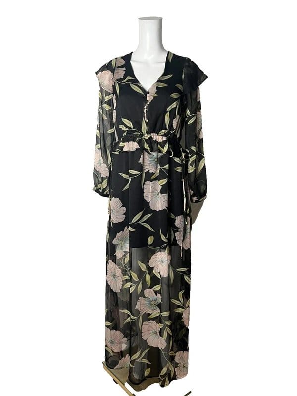 River Island River Island Chiffon Maxi Dress Size 8 Black Floral Tie Womens NEW EU 36 RRP £50 - 1