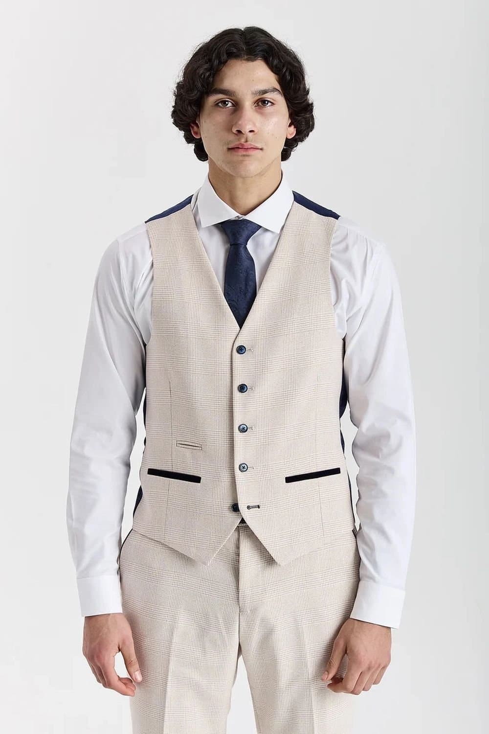 Paul Andrew Paul Andrew Men's Regeent Waistcoat Plaid Check Formal Suit Vest in Cream