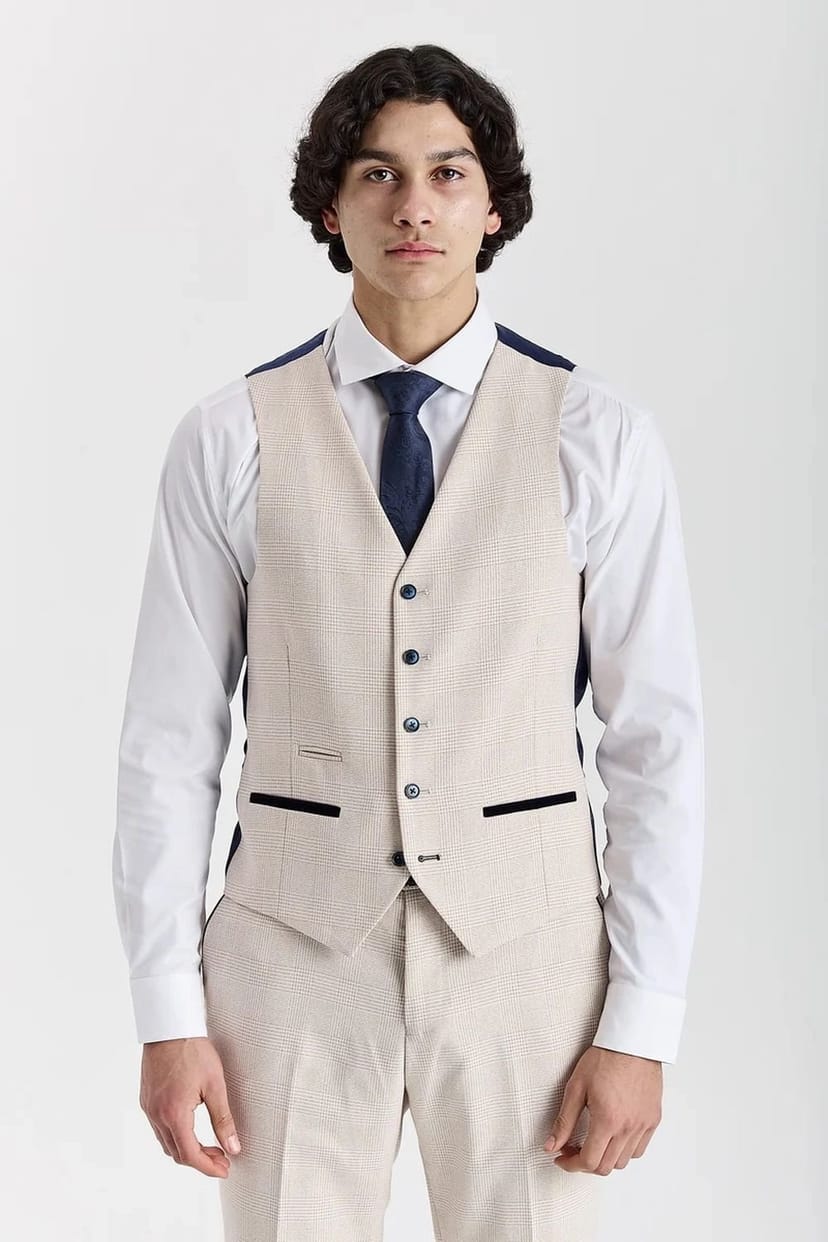 Paul Andrew Paul Andrew Men's Regeent Waistcoat Plaid Check Formal Suit Vest in Cream - 1