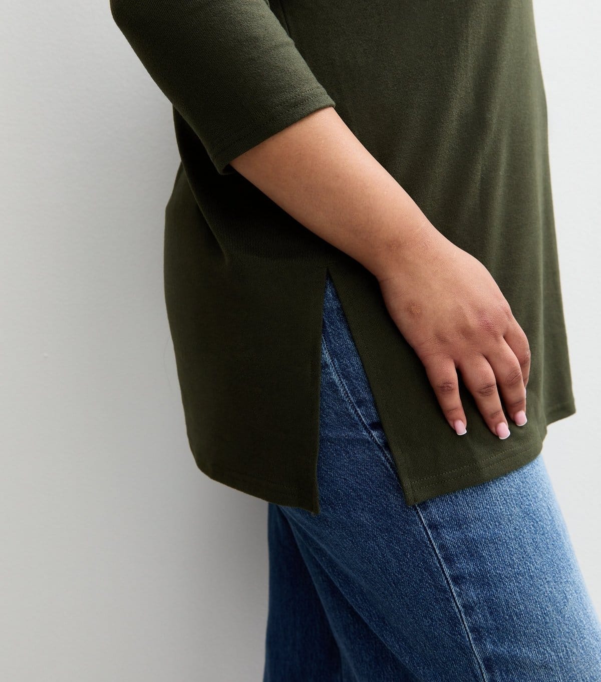New Look Women's Plus Size Dark Khaki Soft Touch Crop Sleeve Top Curves New Look - 4